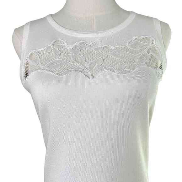 NWT $58 Philosophy White Knit Peekaboo Lace Detail Sleeveless Top Women’s Size S - Picture 2 of 11